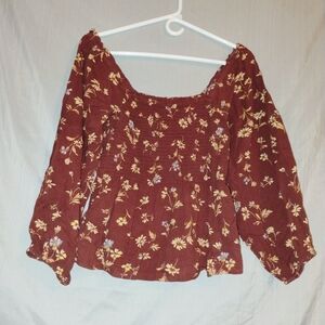 Madewell Floral Smocked Blouse in Brown and Yellow